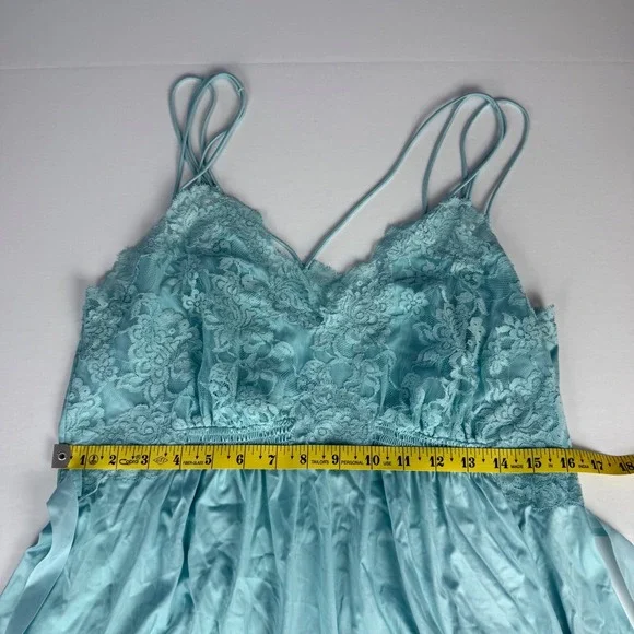 Vintage Lorraine Light Blue Lace Trim Nylon Nightgown Multi Strap Midi Size 38 - Picture 8 of 10